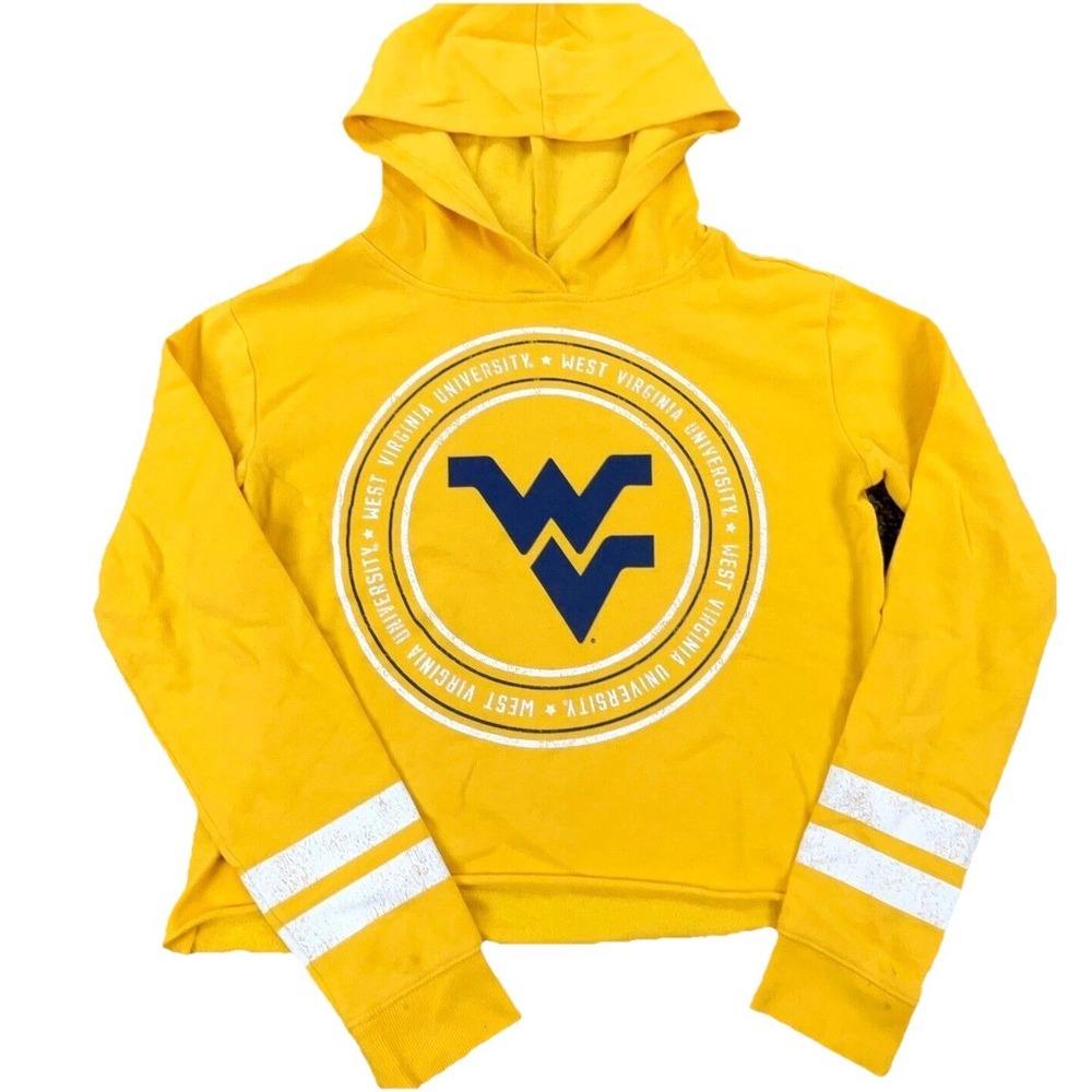 West Virginia Mountaineers Hoodie Girls Large Yellow Cropped Sweatshirt Sweater*